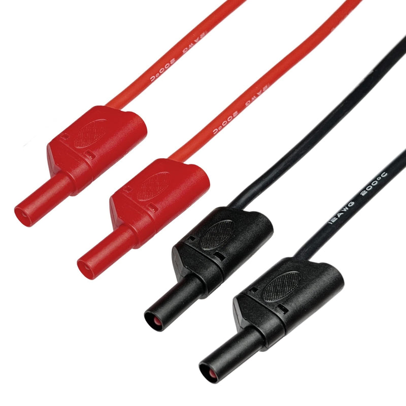 [Australia - AusPower] - CESS-212 Safety Banana Cable - 2 Pairs, 3 Feet Length, 12 AWG Soft Silicone, Male to Male Test Leads, Tinned Copper Wire for Secure Electrical Testing 