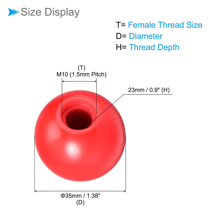 [Australia - AusPower] - Thermoset Ball Knobs, M10 Female Thread 35mm Diameter, Plastic Metric Hand Screw Grip Red - (Applications: for Lathe Machinery Lever Handle), 2-Pieces M10 x 35mm 
