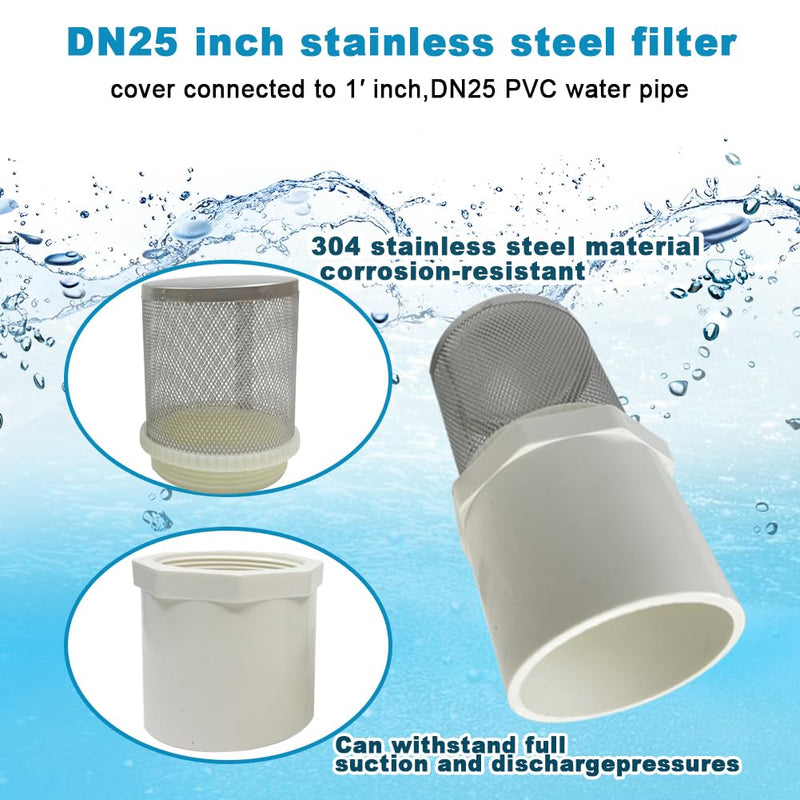 [Australia - AusPower] - 1 inch stainless steel filter cover connected to 1 inch/DN25 PVC water pipe, Suction Strainers used to remove debris and reduce solid entry 1"DN25 