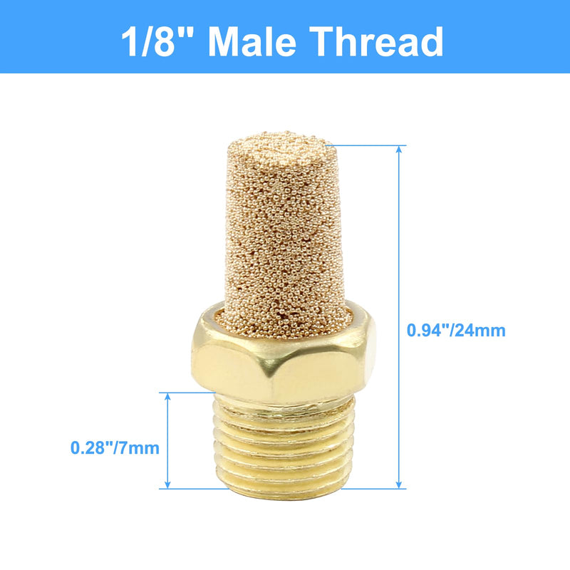 [Australia - AusPower] - 10 Pack 1/8" Male Thread Pneumatic Brass Exhaust Muffler Filter Air Pneumatic Mufflers Air Line Fitting Hex Sintered Silencer 10 
