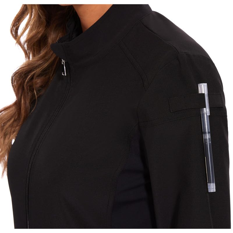 [Australia - AusPower] - Scrub Jackets for Woman, Zip Front Nurse Jacket, 4-Way Stretch Fabric Black Medium 