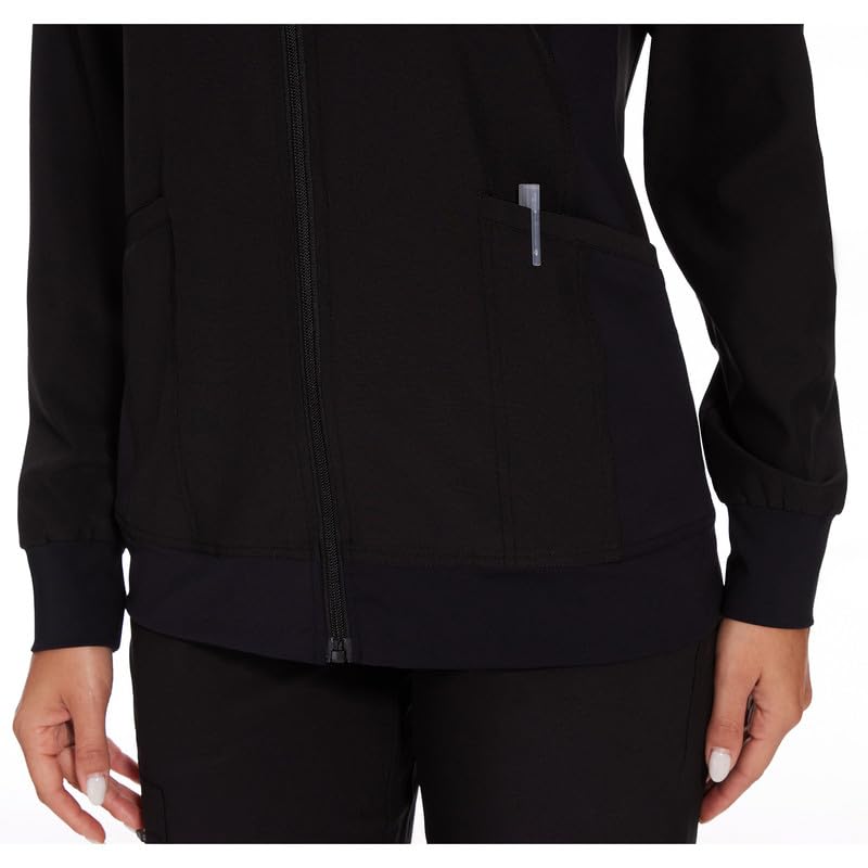 [Australia - AusPower] - Scrub Jackets for Woman, Zip Front Nurse Jacket, 4-Way Stretch Fabric Black Medium 
