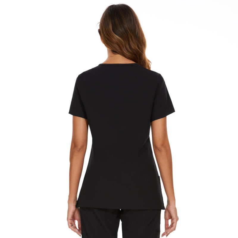 [Australia - AusPower] - Scrub Tops for Woman - Soft Stretch, V-Neck Top Scrubs with 3 Pockets, Easy Care for Women Black Medium 