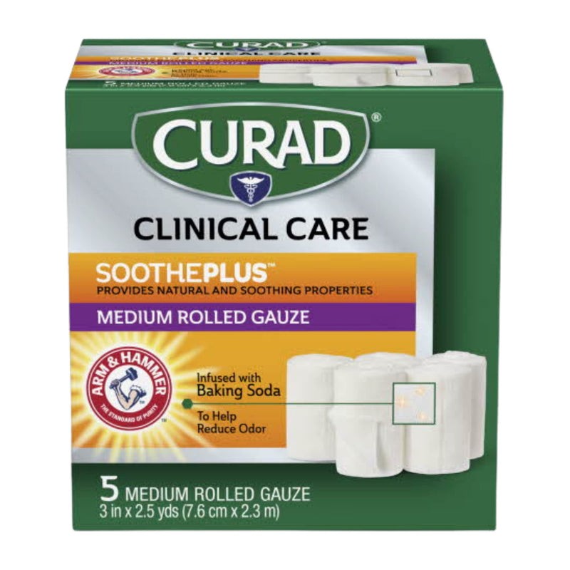 [Australia - AusPower] - Curad SoothePlus Rolled Gauze with Arm & Hammer Baking Soda, 3" x 2.5 yds, 5 count (Pack of 1) 5 Count (Pack of 1) 