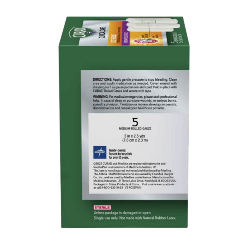 [Australia - AusPower] - Curad SoothePlus Rolled Gauze with Arm & Hammer Baking Soda, 3" x 2.5 yds, 5 count (Pack of 1) 5 Count (Pack of 1) 