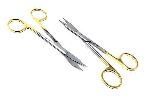 [Australia - AusPower] - Goldman Fox Scissor 13 cm - Super Cut Sharpness - Premium Quality German Stainless Steel - Gold Handles by Cynamed (Straight + Curved) … (Straight + Curved) 