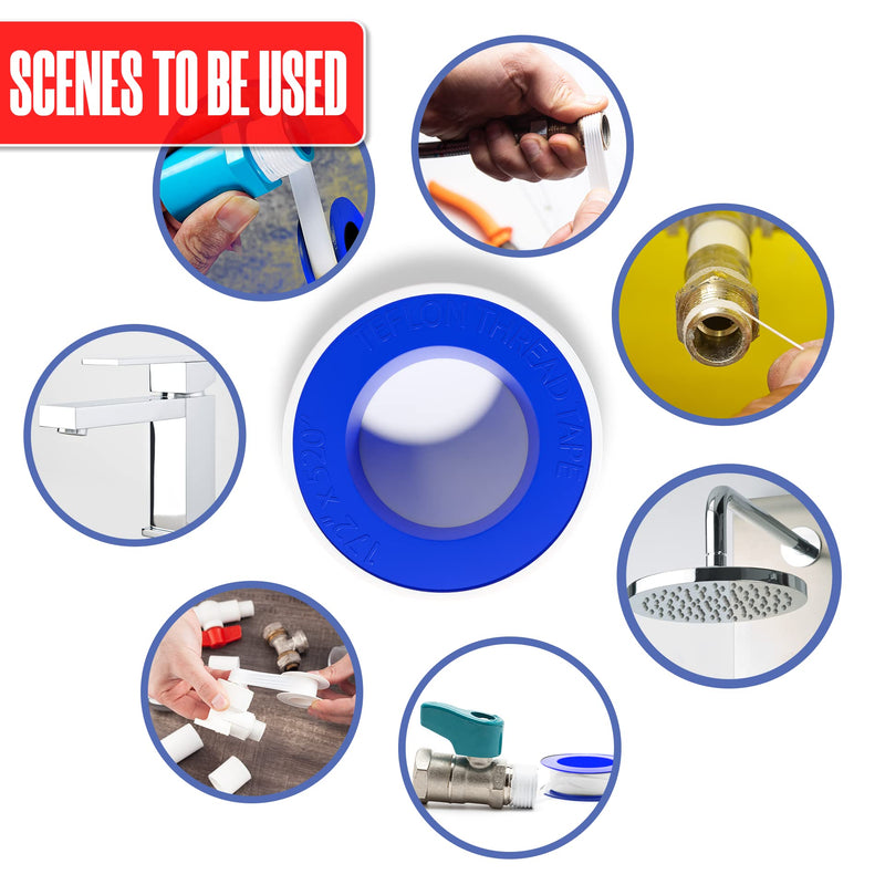 [Australia - AusPower] - 5 Rolls Extra Long Teflon Tape 1/2 Inch(W) X 520 Inches(L) - Plumbers PTFE Tape – Thread Seal Perfect for Shower Heads and Pipe - Home Plumbing Pipe Sealing - Sealant Tape 5x PACK 