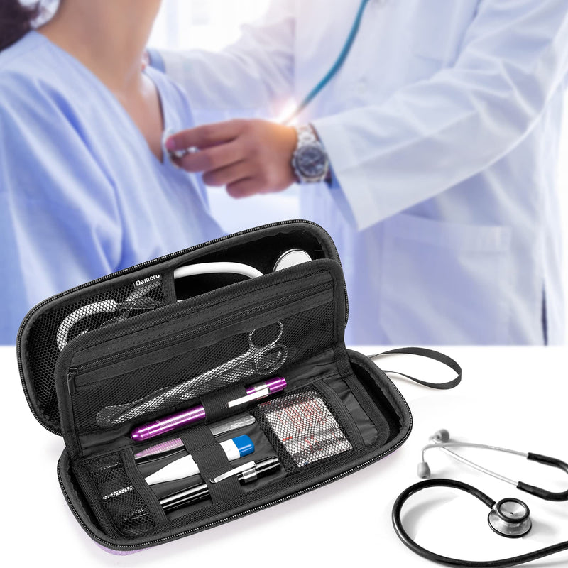 [Australia - AusPower] - Damero Hard Stethoscope Case, Medical Stethoscope Carrying Case with Extra Folding Pouch Compatible with 3M Littmann/ADC/Omron Stethoscope and Accessories, Purple 