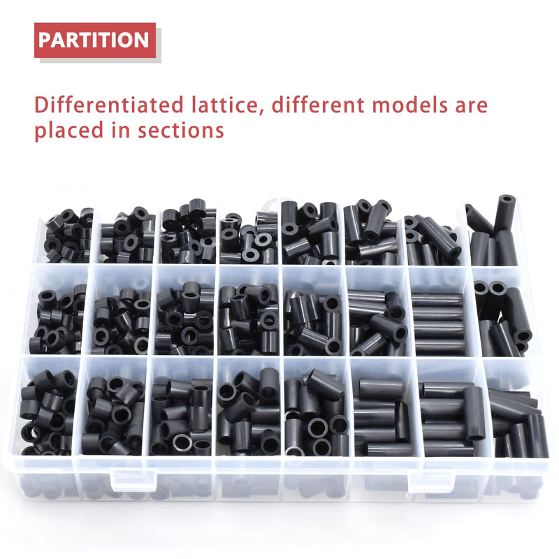 [Australia - AusPower] - 795pcs Nylon Round Spacer Non-Threaded Plastic Standoff Hardware Assortment Kit Black OD 7mm ID 3mm 4mm 5mm Length 4mm 5mm 6mm 8mm 10mm 15mm 18mm 20mm 25mm 