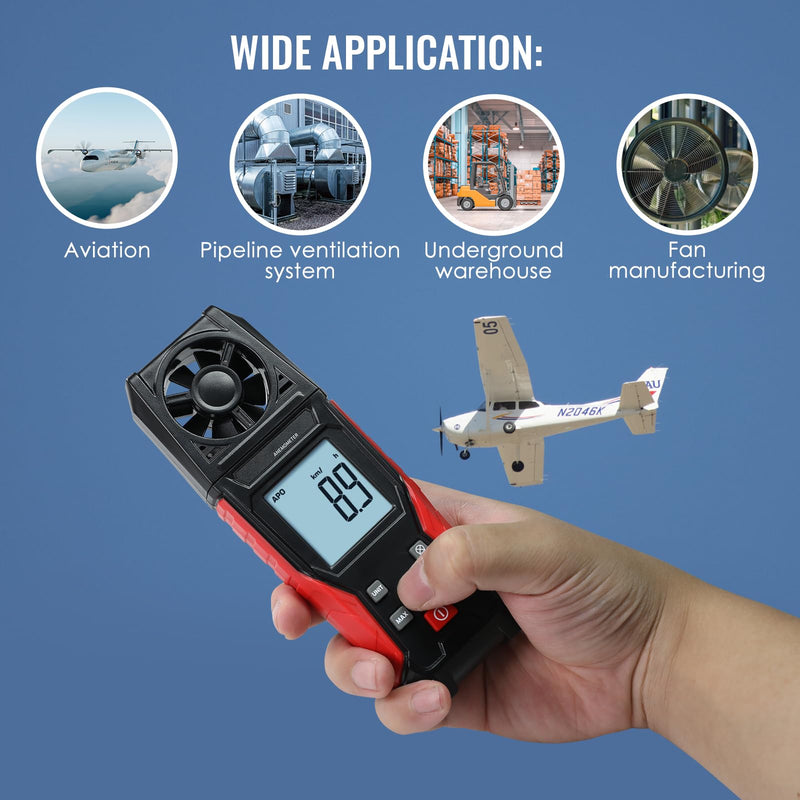 [Australia - AusPower] - Digital Anemometer Handheld Wind Speed Meter – Measures Wind Speed in m/s, km/h, ft/min, mph, Knots & Air Temperature – Max/Min, Data Hold, Backlit Display – for HVAC, Sailing, Weather, Drone Flying 