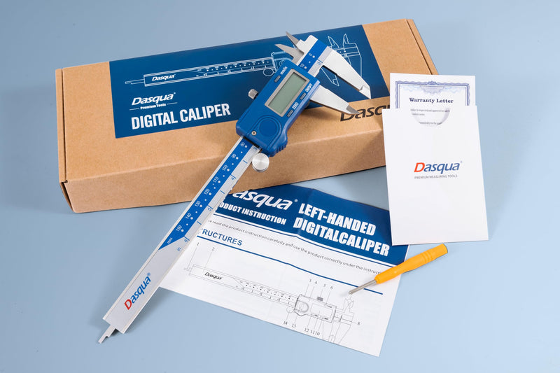 [Australia - AusPower] - Dasqua Left Handed Digital Caliper - 6 Inch, Precise Stainless Steel Measuring Tool, ±0.02mm Accuracy,Auto-Shutoff,and Large LCD Display – Ideal for Metalworking, Woodworking, and DIY 