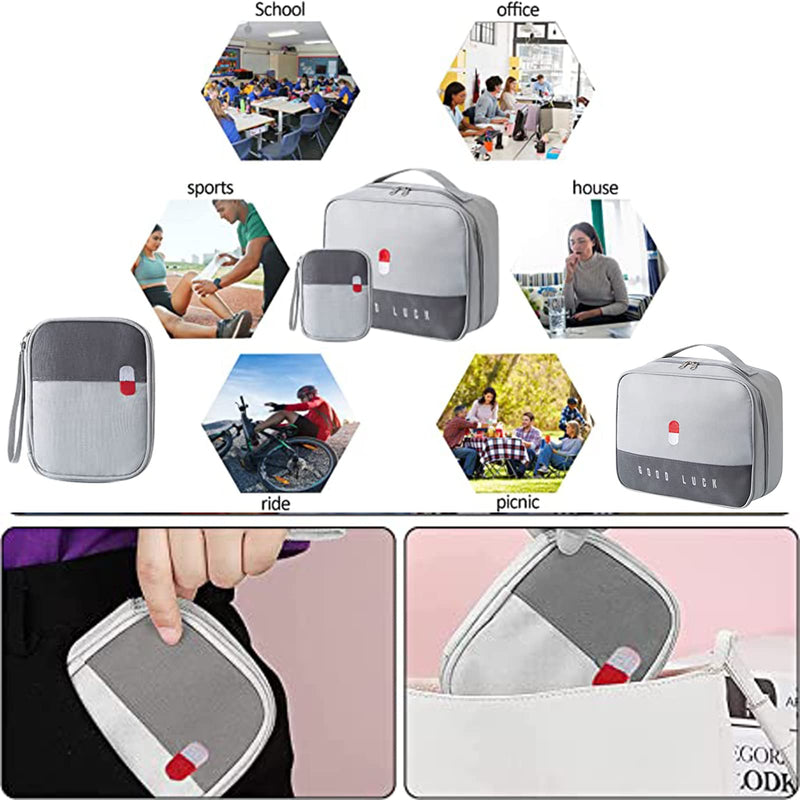 [Australia - AusPower] - Pack of 2 Portable Medicine Storage Bag, Large Capacity Medicine Bag for Waterproof, Medicine Storage Bag, Travel Portable Medicine Bag, Medicine Storage Bag (Grey), gray, M, Practical 