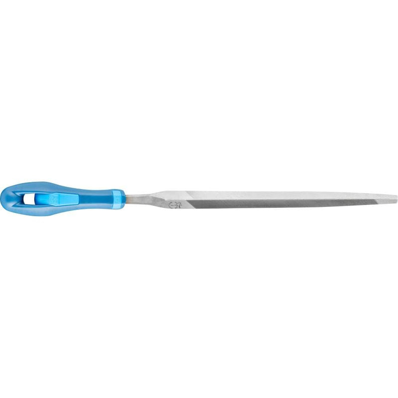 PFERD TOOLS Triangular Saw File Normal, 125 mm, Triangular, Tapered File, 2 on Three Sides and Three Edges, Includes Ergonomic File Handle, 11274127 - Universal for Sharpening Length 125mm