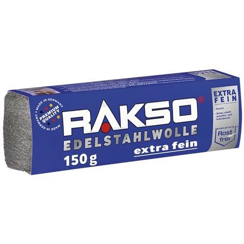 RAKSO Stainless Steel Wool Extra Fine 150 g, 1 banderole, Rustproof, Smooths Tannic Acid Wood without Blue Discoloration of the Grain EXTRAFEIN 1 pack of 150 g