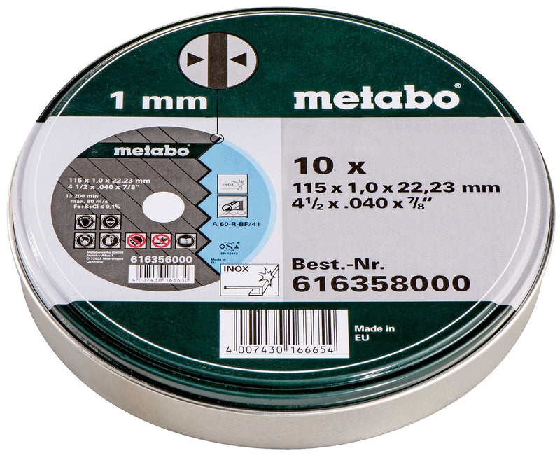 [Australia - AusPower] - 6.16358.00 Metabo Stainless Steel Blades 115x 1.0 10 Pieces in a Tin 