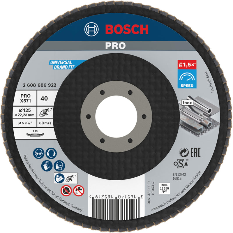 [Australia - AusPower] - Bosch 2608606922 Flap Discs 125x22 G40, Black/Brown, 125 mm Ø 125 mm Grit 40 
