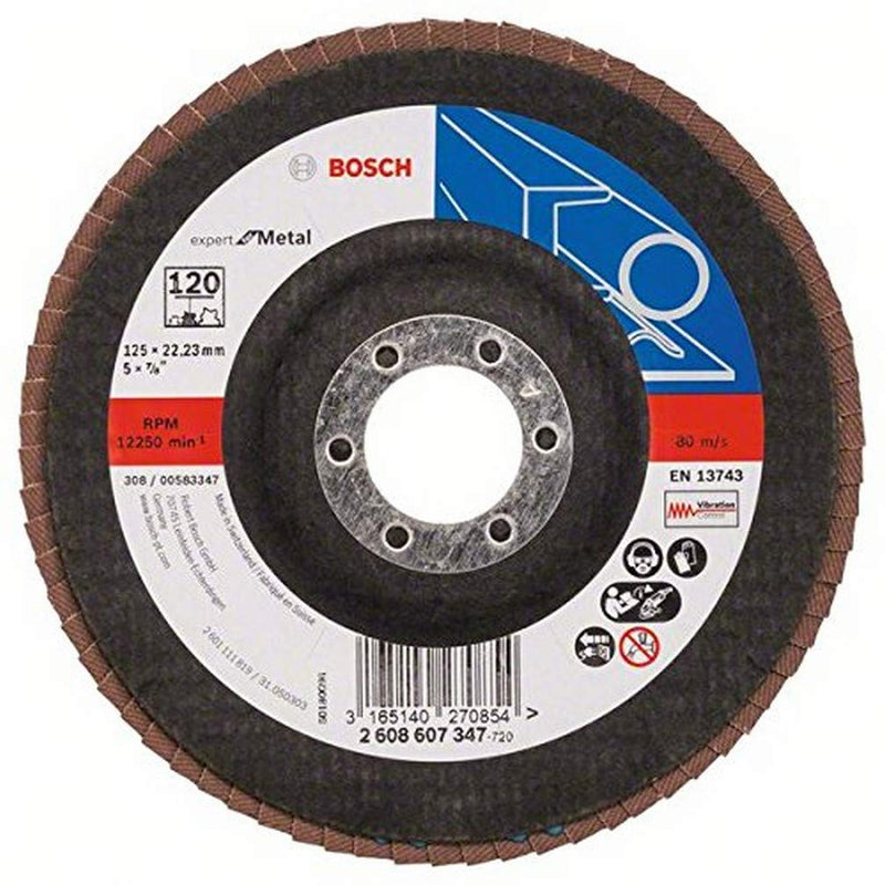 Bosch Accessories 2608607347 DIY Flap Disc (for Angle Grinders Various Materials, Cambered Design, Diameter 125 mm, Grit 120), Black, Diameter = 125 mm 120 grit