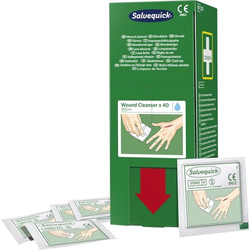 Salvequick Sterile Wound Cleaner, 11 x 12 cm, Contents: 40 Wipes