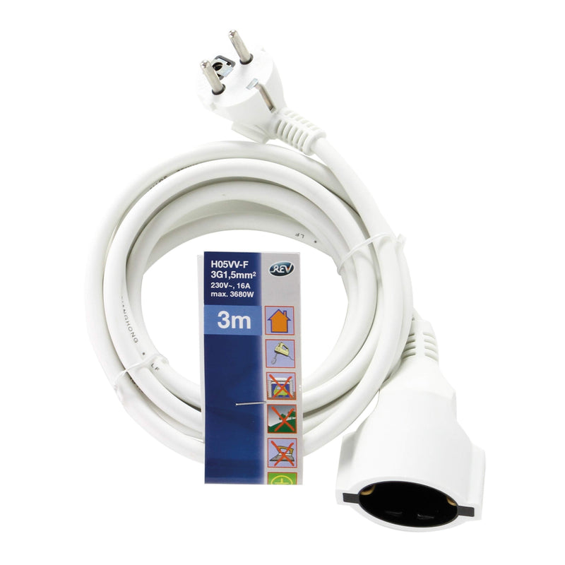 REV power extension cable (250 VAC) - 3 m White 3m