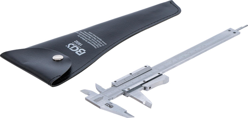BGS 1932 Precision Vernier Calliper, Silver/Black, 0-150 mm | Vernier 1/20 mm | for internal, external and depth measurement | chrome-plated | faux leather case 0 - 150 mm