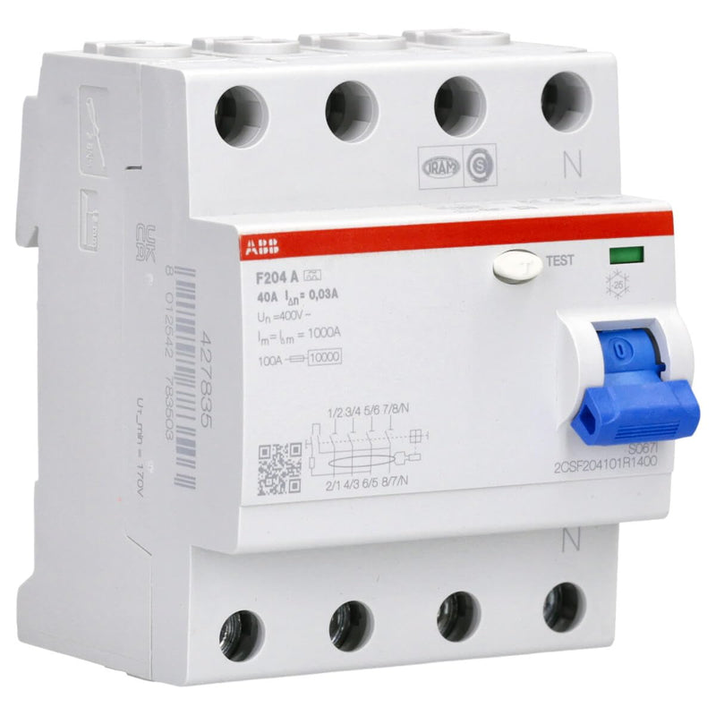 [Australia - AusPower] - ABB F200 RCCB 4-Pin 40A 30mA Type A 400V AC Residual Current Circuit Breaker 4-Pin for DIN Rail Circuit Breaker FI Circuit Breaker 2CSF204101R1400 F204A-40/0.03 