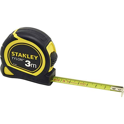 Stanley 1-30-687 Tylon Tape Measure, 3m, Tylon Polymer Protective Layer, Sliding End, Hook Plastic Housing 3 m