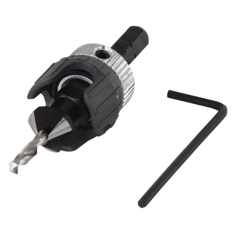Wolfcraft 2544000 3.2-12mm Screw Starter with Countersink and Depth Stop | Adjustable Depth Stop for Wood Decking and Series Drilling 3 Flute 1/4" Hex Shank 2544000 Pre-drill with countersink and depth stop Ø from 3.2– 12 mm