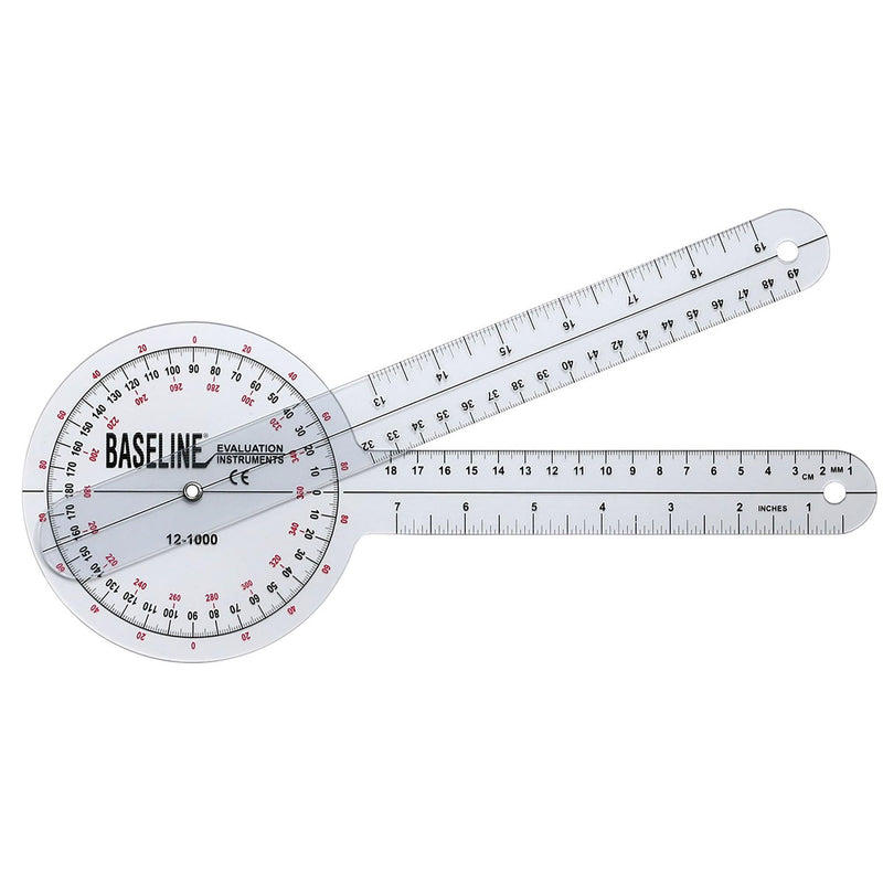 Baseline Plastic Goniometer - HiRes 360° Measuring Head with 12" Arms for Motion Range Measurement (ROM) 12" ISOM 360⁰