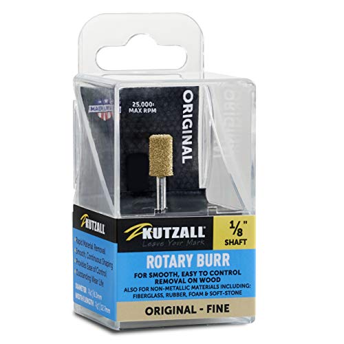 Kutzall Genuine Cylinder Milling Cutter, 1⁄8" Shank, Fine - Woodworking Attachment for Dremel, Foredom, DeWalt, Milwaukee. Abrasive Tungsten Carbide, 1⁄4" (6.3mm) Dia. X 1⁄2" (12.7mm) Length, C-14-EG Original - Fine