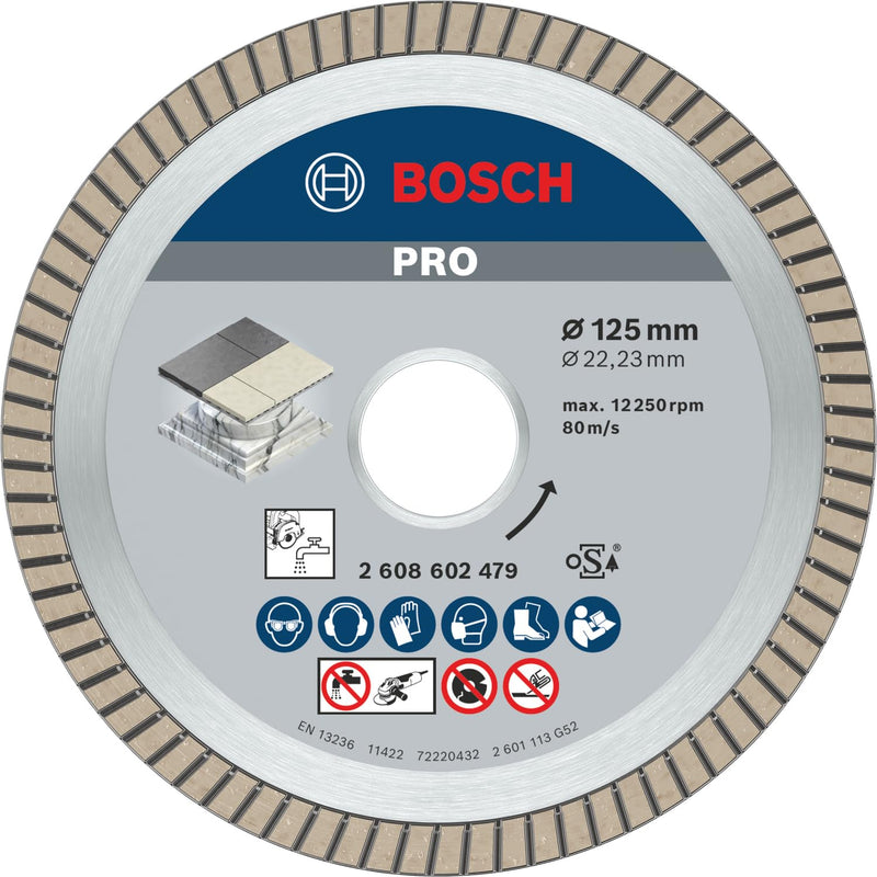 Bosch Professional Diamond Cutting Disc Best for Ceramic Extra-Clean Turbo (Ceramic, 125 x 22.23 mm, Accessories Angle Grinder) Ø 125 mm