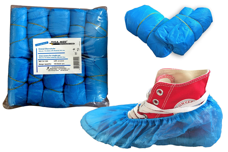 [Australia - AusPower] - Pack of 100 Shoe Protectors Single-Use, Disposable Polyethylene Chloride Tiga-Med Quality Blue 