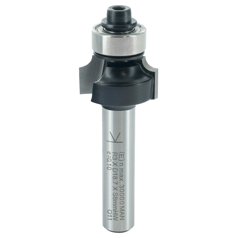 [Australia - AusPower] - ENT Rounding Over Cutter TC Shank (C) 8 mm, Diameter (A) 18,7 mm, B 9,5 mm, R 3 mm, D 32 mm, with Ball Bearing Radius = 3mm / Diameter = 18.7mm / Cutting Length = 9.5mm 