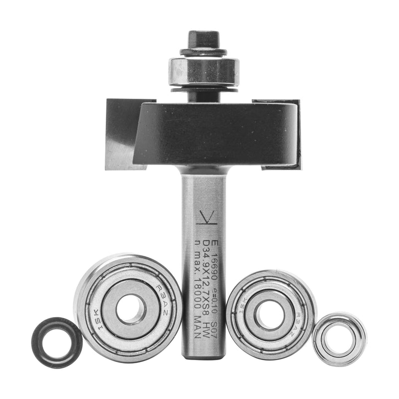 [Australia - AusPower] - ENT Rebate Cutter Set TC Shank (C) 8 mm, Diameter (A) 34,9 mm, B 12,7 mm, D 32 mm, with Ball Bearing 