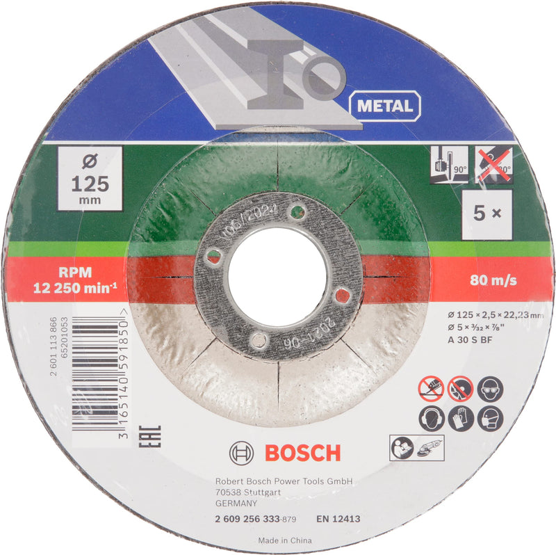[Australia - AusPower] - Bosch 5-Piece Cutting Disc Set (Metal, Ø 125 mm, for Angle Grinders), 2609256333 Single 