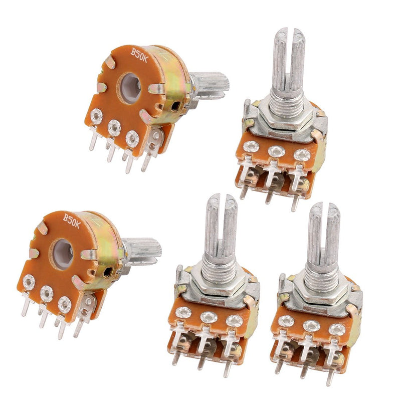 [Australia - AusPower] - sourcing map 5 Pcs B50K 50K ohm 6 Pins Split Shaft Rotary Linear Dual Taper Potentiometers 