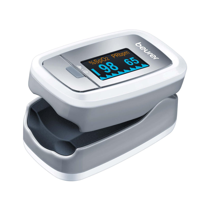 [Australia - AusPower] - Beurer PO 30 Pulse Oximeter, Measure Oxygen Saturation (SpO₂) and Heart Rate (Pulse), Finger Oximeter with Colour Display, Painless Use on Finger, 6.1 x 3.6 x 3.2 cm, White gray Single 