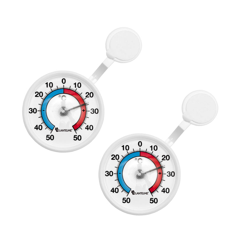 [Australia - AusPower] - Lantelme Set of 2 Window Thermometer Set Self-Adhesive Outside on Window Pane or Frame, Temperature + - 50°C, Analogue Bimetal Thermometer for Garden and Windows, Made in Germany in White 