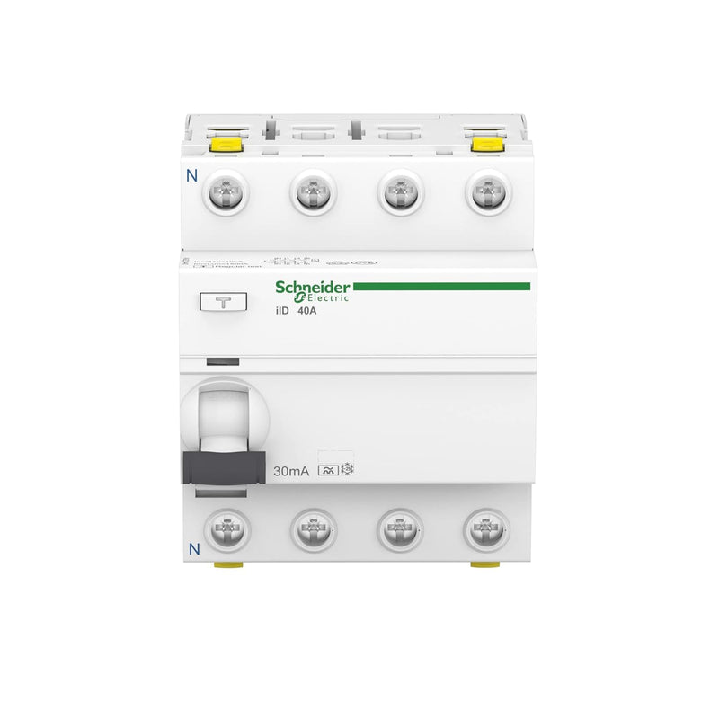Schneider A9Z21440 Residual Current Circuit Breaker IID, 4P, 40 A 30 mA Type A | 40 A, 30 mA, type A, ground fault protection time undelayed 40 Amps