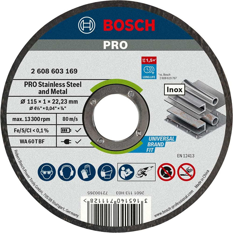 [Australia - AusPower] - Bosch Professional 1x Trennscheibe Gerade Standard for Inox - Rapido (Rostfreier Stahl, WA 60 T BF, Ø 115 mm, 1.0 mm, Zubehör Winkelchleifer) Diameter: 115 mm 