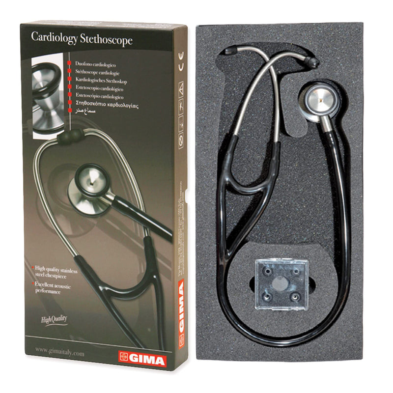 GIMA Cardiology Dual Head Stethoscope - Black Tube Littman Stethoscope Professional Cardiology Stethoscope Lira Nero