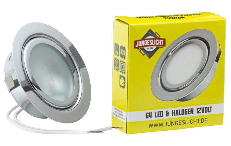 Set furniture recessed light | 12 volt AC G4 20 watt bulb included (dimmable) | drill hole: 55-58 mm - outer diameter: 68 mm - Installation depth: 19 mm | lamps can be replaced - also suitable for LEDs