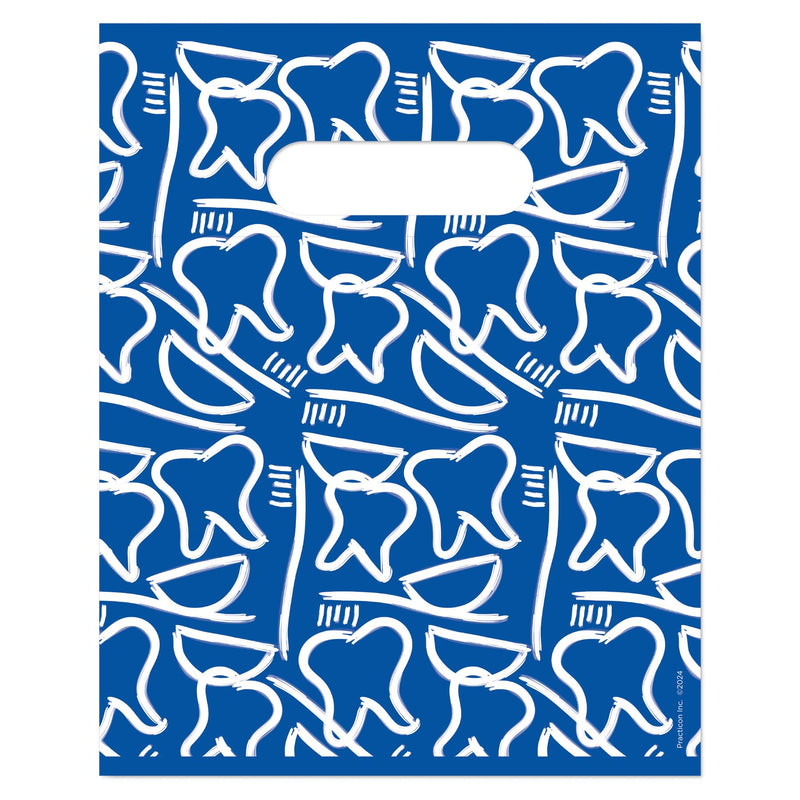 Practicon 11096124 Dental Drawings Scatter Print Patient Bags, 8" x 10" (Pack of 100)