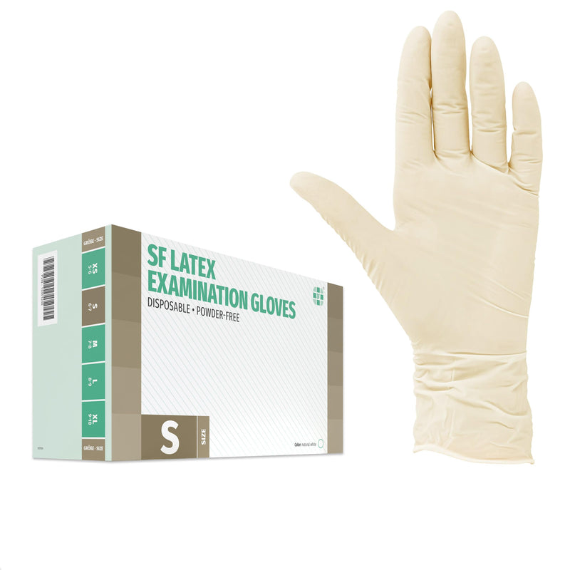 SF Latex Gloves S White - Pack of 100 Disposable Gloves, Powder-Free, Tear-Resistant | Disposable gloves for cleaning, kitchen, cosmetics, tattoo and household; suitable for trade, work and everyday use