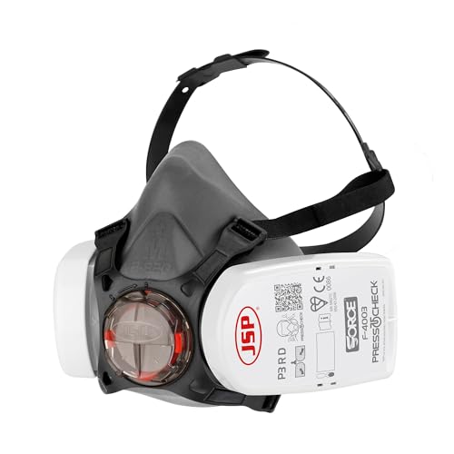 JSP Force™8 Half Mask Respirator, PressToCheck™ P3 RD Filters with Daily Face-Fit Check Technology | Protection against fine dust, quartz dust, wood dust, glyphosate, mold, aerosols, DIY and industry, EN140, EN143 certified Dust protection (P3)