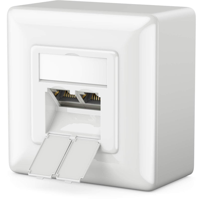 deleyCON CAT 6a Universal Network socket - 2x RJ45 Port - screened - Mounted/Flush - 10 Gigabit Ethernet Network - EIA/TIA 568A&B - White/Plain white | Universal, shielded, surface-mounted or flush-mounted, 10 Gigabit Ethernet network, EIA/TIA 568A&B