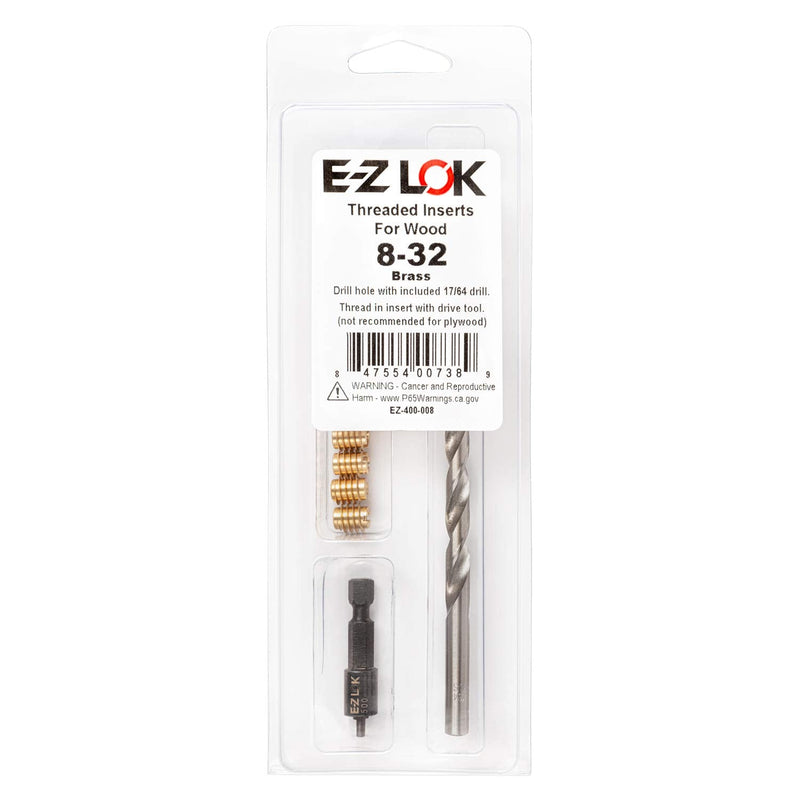 [Australia - AusPower] - E-Z LOK 400-008 Brass Thread Inserts for Wood Installation Kit Includes 8-32 Blade Thread Inserts (10) Drill Bit Installation Tool 