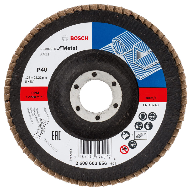 [Australia - AusPower] - Bosch 2608601274 Straight K40 Flap Disc for Metal, 0 V, Black/Red, 125 mm 2-40 Grit 40 Straight version 