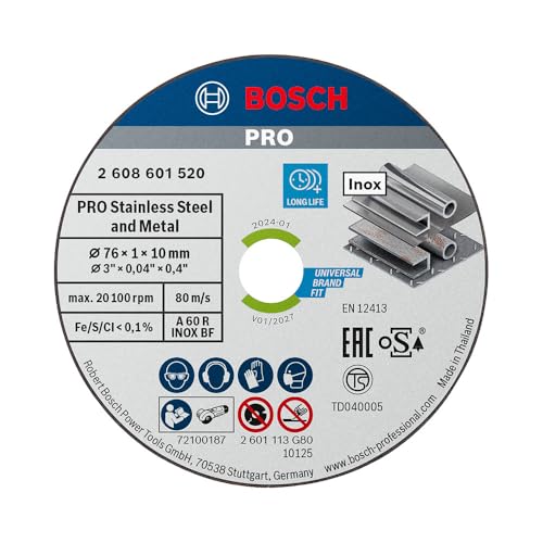 Bosch Professional Expert for Inox Cutting Disc (for Stainless Steel, 76 x 10 x 1 mm, Accessories Angle Grinder), Grey, Pack of 5 Einzelpack