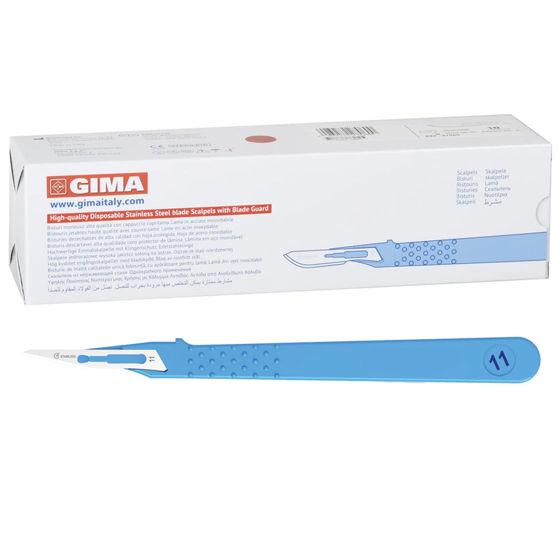 [Australia - AusPower] - Gima Standard No.11 Sterile Scalpels made of Rust-Proof Stainless Steel, ABS Handle, for Single Use, 10 Individually Packed Scalpels 11 