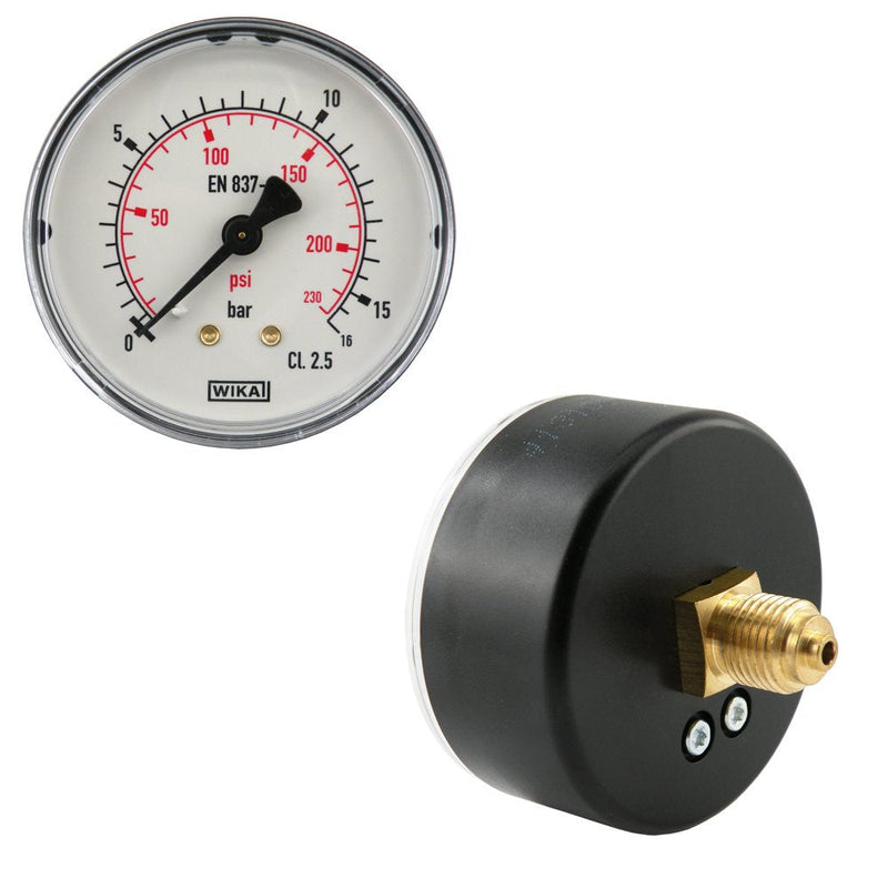 [Australia - AusPower] - Fittingstore - Horizontal Pressure Gauge Diameter 40, 50, 63 mm Compressed Air Pressure Gauge, Class 2.5, Also for Vacuum (Range 0-16 Bar, Diameter: 50 mm) An­zei­gebe­reich: 0 - 16 bar 